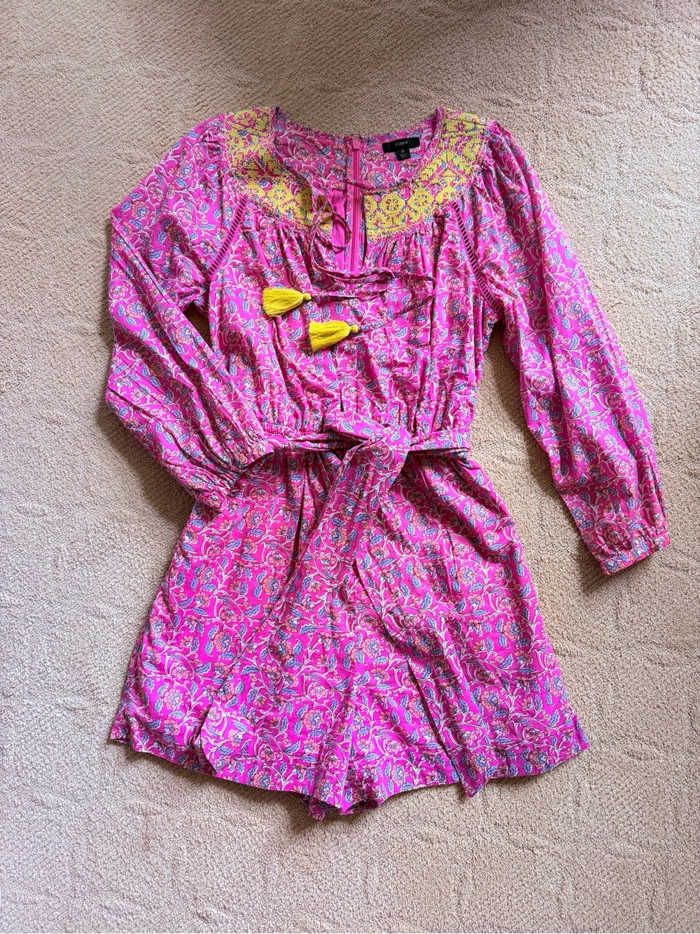 J Crew Pink Romper with Yellow Trim